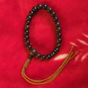 Brown Buddhist Prayer Beads with Gold Tassel